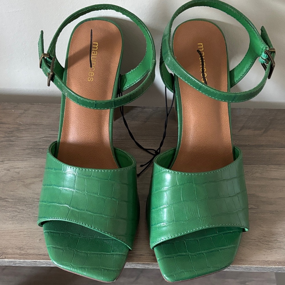 Maurices Green Croc-Embossed Block Heel Sandals - Picture 2 of 6